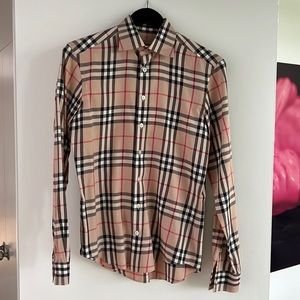 Burberry Brit Classic Plaid Beige Long Sleeve Button Front Small